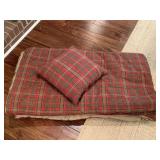 RED/BROWN PLAID KING FLEECE BEDSPREAD BY RALPH LAUREN WITH MATCHING THROW PILLOW - DEN