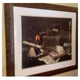 WILLIAM HARNETT "MUSIC AND LITERATURE" NICELY MATTED/FRAMED PRINT 31" X 37" - DEN