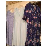 3 BATHROBES & 3 NIGHT GOWNS (VARIOUS SIZES) - UP HALL BATH CLOSET