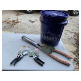 5 NEW GALLON BUCKETS NEW STIHL LONG HANDLE PRUNING SHEARS & 2 NEW STIHL PRUNING SHEARS - GARAGE