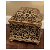 WOODEN DECORATIVE LEOPARD PATTERN BOX 11" SQUARE X 12" TALL - DEN