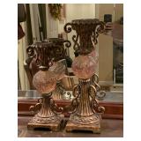 PAIR HEAVY RESIN DECORATIVE PILLAR CANDLE HOLDERS 15 1/2" TALL, 19 1/2" TALL - UP MASTER BED