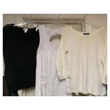 7 LADIES SIZE TOPS (SOME NEW W/ TAGS) 4 SIZE LARGE, 3 SIZE XL & SIZE 12 SAG HARBOR FITTED BLAZER - UP MASTER CLOSET 1