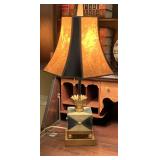 MID-CENTURY MODERN WOOD BASE LAMP WITH UNIQUE SHADE 25" TALL - DEN