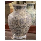 EXTRA LARGE CHINESE BLUE/WHITE CRACKLE GLAZE FLORAL TALL VASE 12 1/4" TALL X 9" ROUND - UP MASTER BED