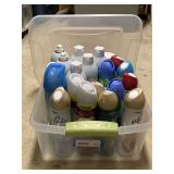 CRATE FULL OF LYSOL SPRAY & GLADE SPRAY (CONTAINER W/ LID INCLUDED) - UP MASTER CLOSET 2