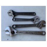 4 VINTAGE ADJUSTABLE WRENCHES - GARAGE