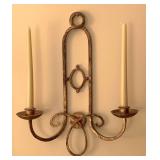 ANTIQUE BRASS DOUBLE ARM CANDLE WALL SCONCE 17" LONG X 14" WIDE - LIVING ROOM