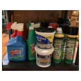 SHELF LOT OF ASSORTED CLEANING SUPPLIES & WASP SPRAY - KITCHEN