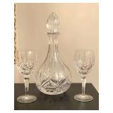BEAUTIFUL GORHAM LADY ANNE LEAD CRYSTAL 12" TALL WINE DECANTER W/ STOPPER & 2 WINE GLASSES - DINING ROOM