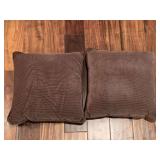 2 DARK BROWN CORDUROY THROW PILLOWS BY NEWPORT 16" SQUARE - DEN