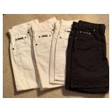 4 PAIR CALVIN KLEIN JEAN SHORTS (3 WHITE, 1 BLACK) SIZE E, 5, 8 - UP MASTER BATH
