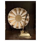 VINTAGE GOLD/WHITE 6 1/2" SMALL BOWL W/ STAND & BALDWIN SOLID BRASS PEN STAND & PEN - DEN