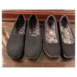 2 PAIR NEW SKETCHERS BLACK SLIP ONS (SIZE 9 & SIZE 8) - UP MASTER BED