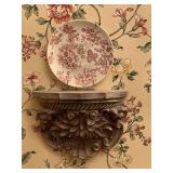 WALL SHELF 9 1/2" WIDE X 7" TALL (SYROCO) & VINTAGE SAUCER BY TAYLOR SMITH - UP HALL BATH