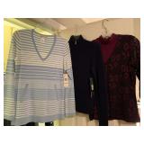 5 LADIES SIZE SMALL/EXTRA SMALL TOPS & MEDIUM LADIES DRESS (MANY NEW W/ TAGS) - UP BED 2 CLOSET