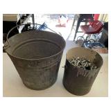 METAL BUCKET FULL OF ASSORTED NUTS/BOLTS - GARAGE