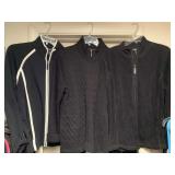 3 LADIES JACKETS - SIZE LARGE (KORET ZIP ZIP UP VELOUR JACKET NEW W/ TAG, RAFAELLA ZIP UP JACKET, LIZ CLAIBORNE QUILTED ZIP UP JACKET) - UP MASTER BED
