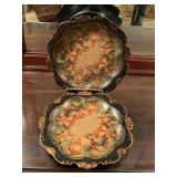 PAIR RAYMOND WAITES HEAVY CERAMIC DECORATIVE PLATES 12" ROUND & 1 STAND - UP MASTER BED