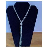 VINTAGE ETIENNE AIGNER SILVER TONE TRIPLE STRAND CHAIN NECKLACE WITH TASSEL 26" LONG - CHECKOUT