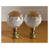 PAIR GLASS FACETED BALL LAMP FINIALS - CHECKOUT