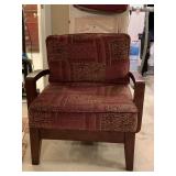 VINTAGE OVERSIZED SOLID WOOD MID CENTURY UPHOLSTERED ACCENT CHAIR 29" WIDE X 33" TALL X 30" DEEP - UP MASTER BED