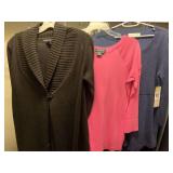 LADIES SWEATERS/TOPS - 3 SMALL, 2 MEDIUM - UP BED CLOSET 1