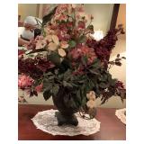 BLACK POTTERY PLANTER FULL OF SILK FLOWERS 24" TALL X 26" WIDE WITH DOILY - UP BED 2