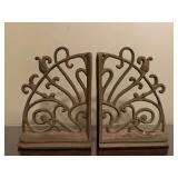 PAIR OF VINTAGE VICTORIAN STYLE IRON SCROLL BOOKENDS 9" TALL X 5" WIDE - UP BED 2
