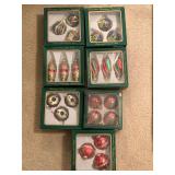 7 BOXES OF UNIQUE GLASS CHRISTMAS TREE ORNAMENTS - UP BED 1
