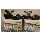 2 PAIR NEW ECCO LEATHER STRAPPY SANDALS (BROWN, BLACK) SIZE 8 1/2M - 1 GENTLY WORN - UP MASTER CLOSET 1