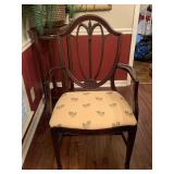 ANTIQUE MAHOGANY HENKEL HARRIS SHIELD BACK DINING ROOM/ARM CHAIR 24" WIDE X 17" DEEP X 40 1/2" TALL - DINING ROOM