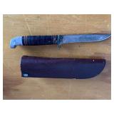 VINTAGE WESTERN FIXED BLADE HUNTING/FISHING KNIFE 4 BLADE W/ LEATHER SHEATH - CHECKOUT