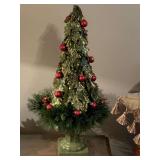 TALL DECORATIVE HOLLY LEAF CHRISTMAS TREE IN CERAMIC STAND 23 1/2" TALL - UP BED 1