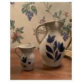 2 PIECES VINTAGE WILLIAMSBURG SALT GLAZED PITCHERS (8" TALL, 4" TALL) - DINETTE