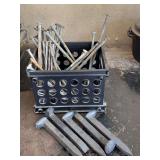 CONTAINER FULL OF VINTAGE RAILROAD SPIKES, LONG VINTAGE RAILROAD NAILS & MORE (CONTAINER INCLUDED) - GARAGE