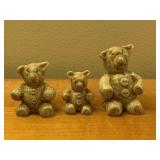 SET OF 3 MINIATURE (APPEAR TO BE CARVED) BEARS 3", 2", 1 1/2" TALL - DEN