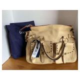 NEW W/ TAG DOONEY & BOURKE LARGE YELLOW LEATHER DOUBLE POCKET SATCHEL/SHOULDER BAG W/ DUSTER BAG - CHECKOUT