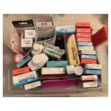 CRATE FULL OF VARIOUS MEDICINES TO INCLUDE BURN GEL, IMODIUM, GAS X, NEXIUM & MORE - CRATE W/ LID INCLUDED - UP HALL BATH CLOSET
