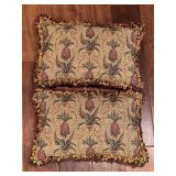2 TAPESTRY THROW PILLOWS WITH FRINGE 12" X 11" - DEN