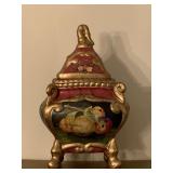 DECORATIVE CERAMIC HAND PAINTED LIDDED BOX 10 3/4" TALL X 6" WIDE - DINING ROOM