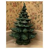 LARGE GREEN LIGHTED CERAMIC CHRISTMAS TREE 24" TALL X 16" WIDE - UP HALL BATH