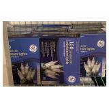 LOT TO INCLUDE 14 NEW BOXES OF 100 EACH GE CLEAR MINI LIGHTS - UP HALL CLOSET