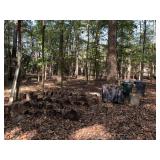 MISC OUTSIDE LOT TO INCLUDE BURN BARRELS, TRASH CANS, SAW HORSE, MILK CRATES & MORE - BACKYARD