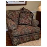 OVERSIZED NICELY TAPESTRY UPHOLSTERED SIDE CHAIR WITH EXTRA SEAT CUSHION COVER AND MATCHING THROW PILLOW 41" WIDE X 36" DEEP X 35" TALL ***SPECIAL PICKUP INSTRUCTIONS - DEN
