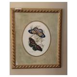 ANTIQUE NICELY DOUBLE MATTED/FRAMED BUTTERFLY PRINT 16" X 19" - LIVING ROOM
