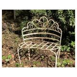WHITE METAL OUTDOOR BENCH 32" LONG X 19" DEEP X 36" TALL - BACK YARD