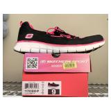 NEW SKECHERS BLACK & HOT PINK SLIP ONS TENNIS SHOES SIZE 9M - UP MASTER CLOSET 2