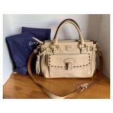 NEW DOONEY & BOURKE MEDIUM BEIGE ITALIAN LEATHER FRONT POCKET SATCHEL/SHOULDER BAG W/ DUSTER BAG - CHECKOUT