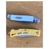 VINTAGE SABRE #635 2 BLADE FOLDING KNIFE & OLD YELLOW TACTICAL SINGLE BLADE POCKET KNIFE - CHECKOUT